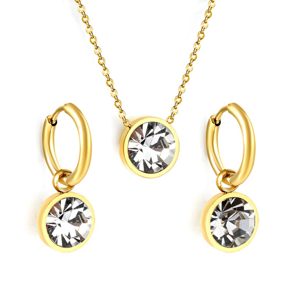 Fashion Diamond Circle Earrings And Necklace Set Luxury Versatile Jewelry Two Piece Kit Long Lasting