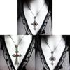 Gothic Baroque Silver Cross Pendant Necklace For Women With Geometric Shape And Glass Material