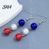 Durable Metal Earrings 1 Pair Independence Day for Women, Red White Blue Beads Dangle Drop Chic Festival Jewelry Earrings, 4th of July Patriotic