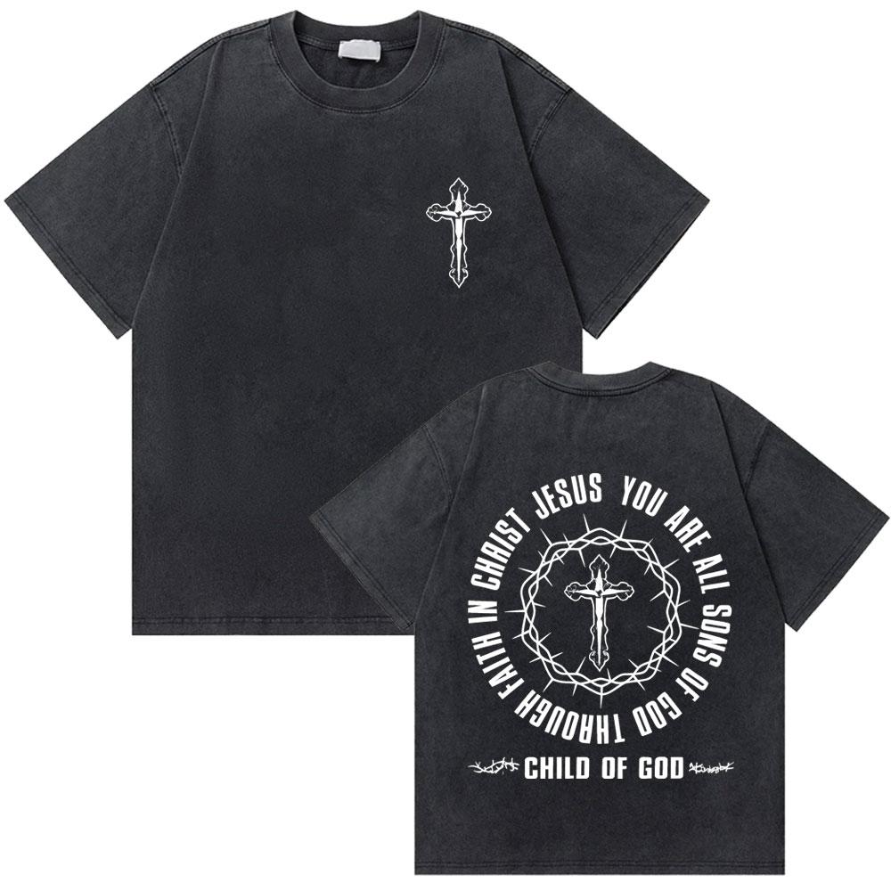 Washed Vintage Christian Jesus Graphic Tshirt Male High Quality Cotton Tshirts Men Hip Hop Gothic Oversized T Shirt Streetwear