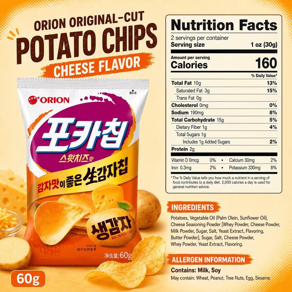 Картофельные чипсы Orion Original-Cut со вкусом сыра 60г