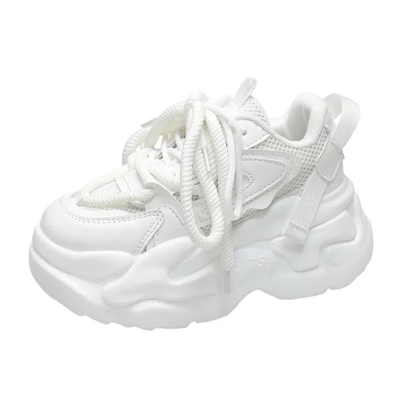 Мода Мода Кроссовки на высокой платформе Женские Весна Осень На шнуровке Комфорт Вентилируемые Нескользящие Клинья Обувь для увеличения роста Обувь