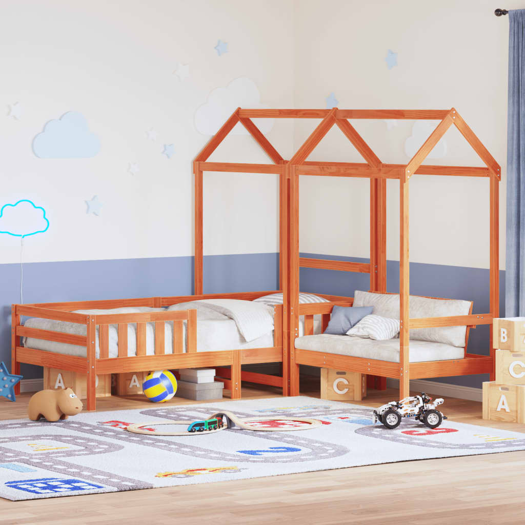 Solid Wood Bed and Bench with Roof Orange 100x200 cm Pine Wood