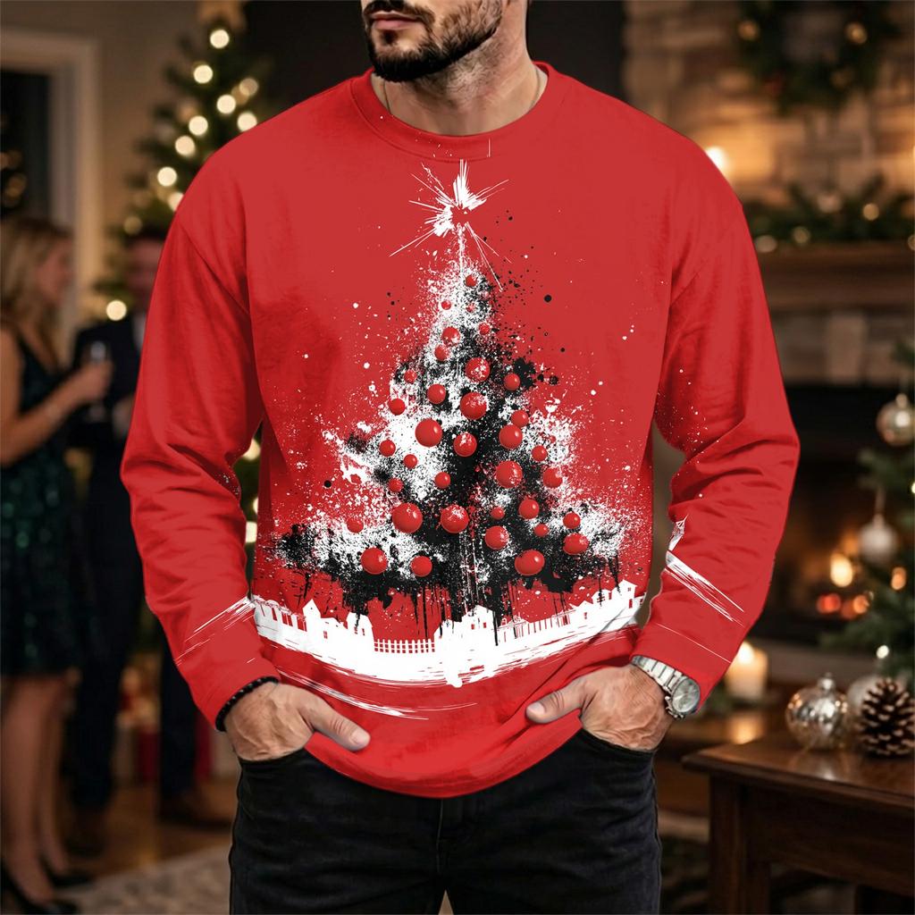 Мужская футболка с длинным рукавом и рождественским принтом, большого размера, свободного кроя, для зимы