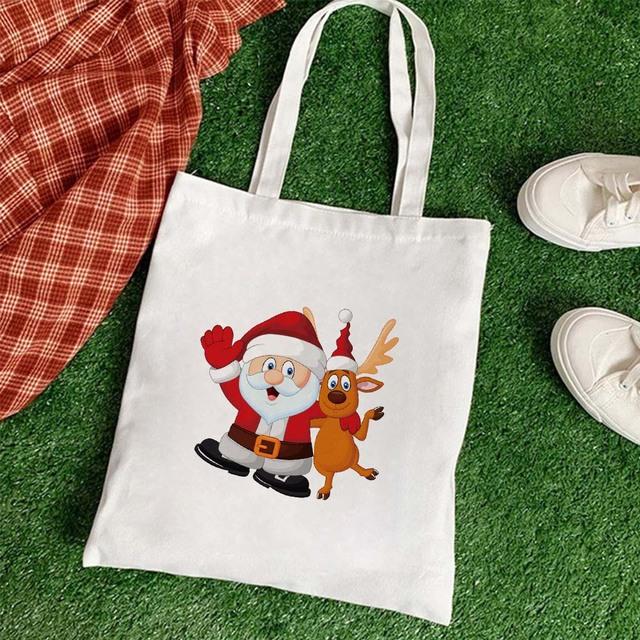 Большая вместительная сумка для книг, многоразовые рождественские сумки на плечо, ручная сумка Санта-Клауса, складная сумка для покупок, повседневная холщовая сумка-тоут, подарочные пакеты