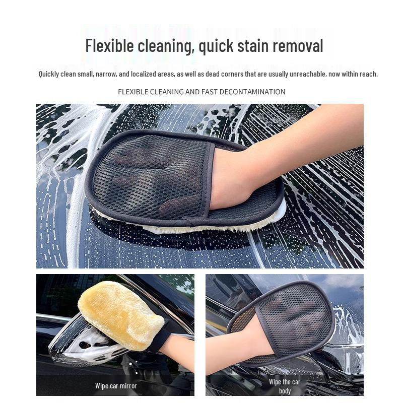 Plush Wool Car Wash Mitts - Gentle on Paint, Bear Paw Design for Waxing and Wiping.