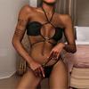Женский черный европейский и американский сексуальный купальник бикини с открытой спиной и черными бретельками