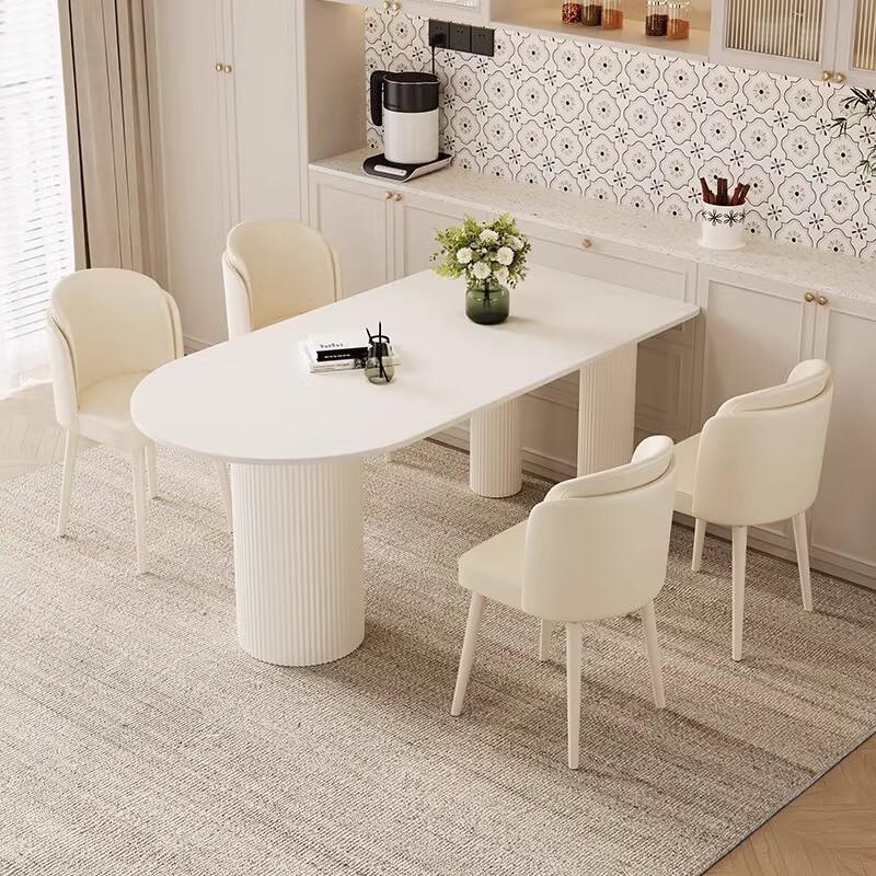 OEING Cream Style Rock Slab Island Dining Table Set