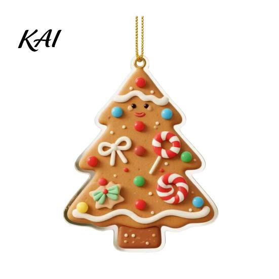 Charming Holiday Interior Decoration Gingerbread Christmas Tree Pendant, Double-sided Acrylic Hanging Ornament for Decorative Party Favors Home Decor