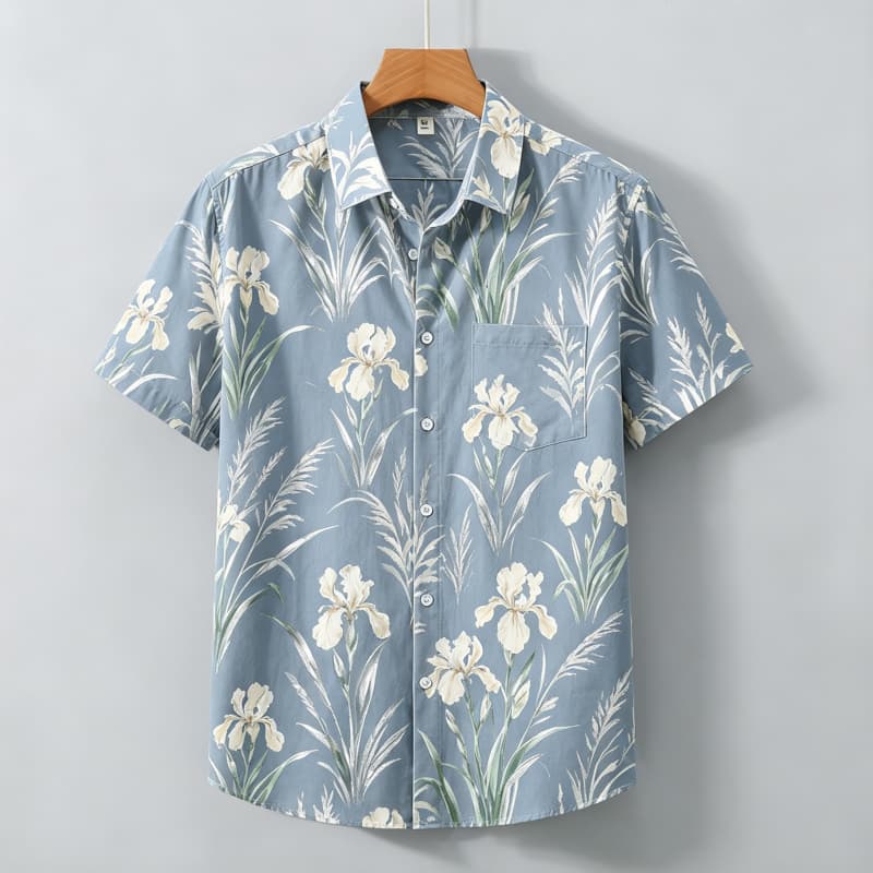 Men's Fresh Tropical Floral Plant Printed Short Sleeved Shirt With pockets, For Casual Gatherings And Fresh Exotic styles.