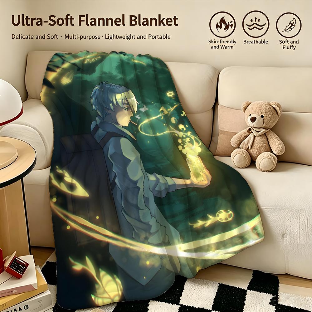 anime MMushishiI Throw Warm Soft Flannel Blanket Multiuse for Sofa Bed Camping Travel Nap