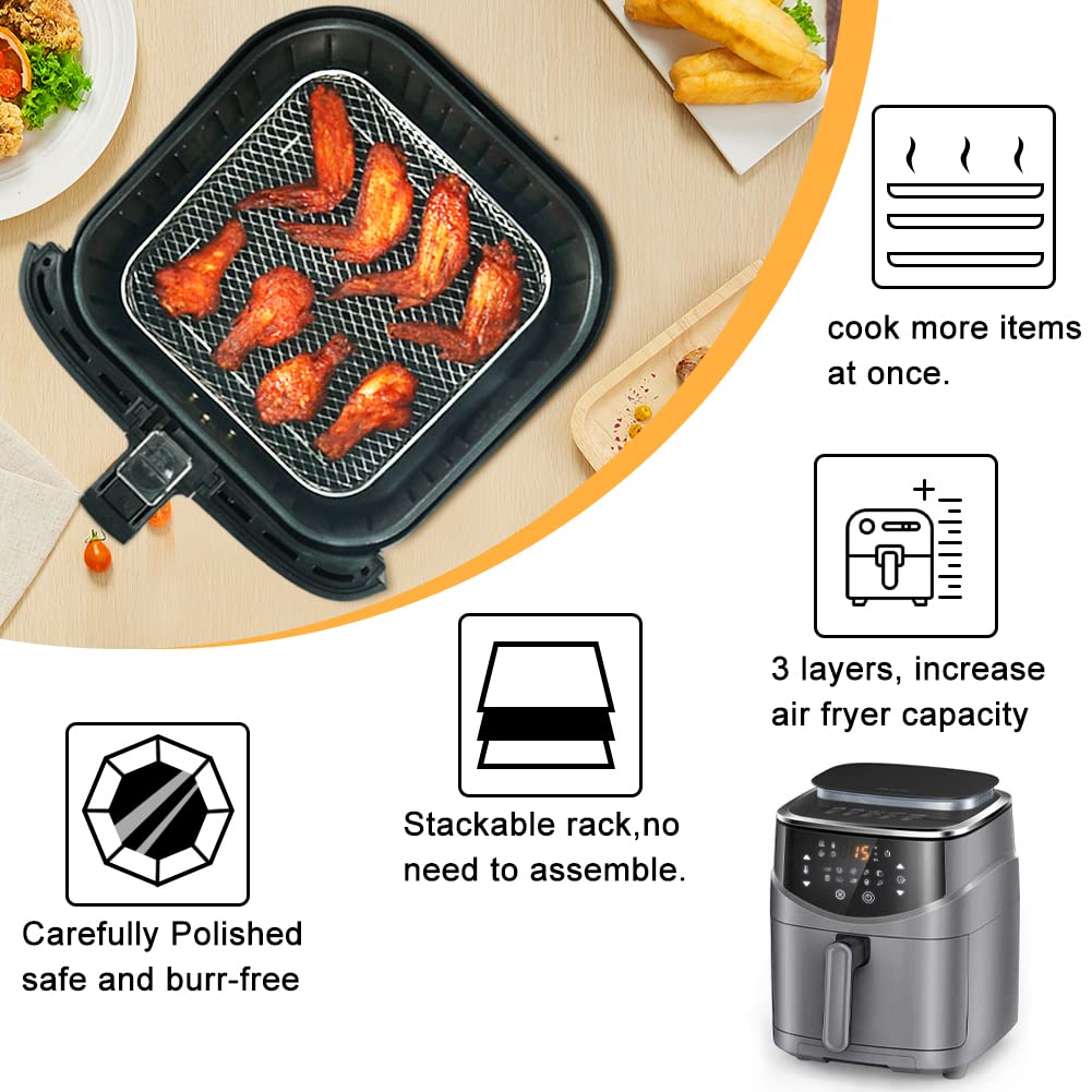 Air Fryer Rack for Oven ,3-Layers 304 Stainless Steel Air Fryer Basket Grill Steamer Cooker Kitchen Gadgets Cooking Tools