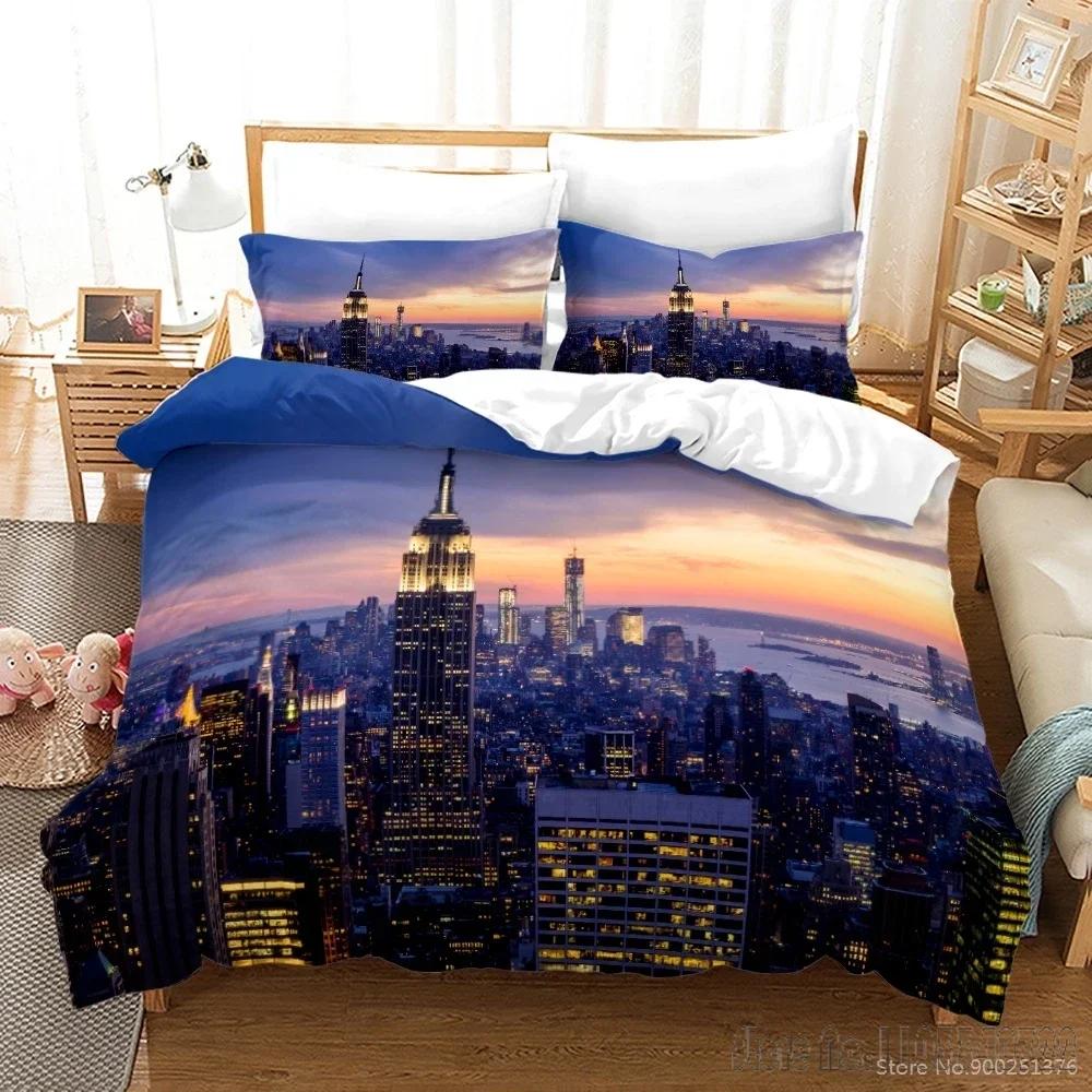 New York City Night View Love Child Duvet Cover Set HD Comforter Cover Bedclothes for Kids Bedding Sets Bedroom Decor