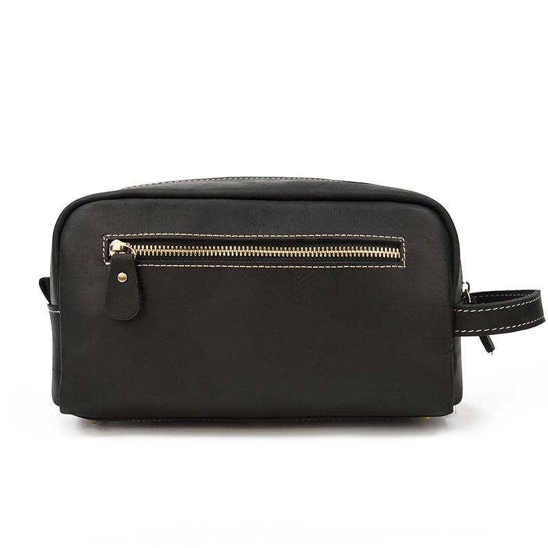 Vintage Full-Grain Leather Toiletry Bag With Zip Multi-Compartment Cosmetic Organizer Travel Daily Use
