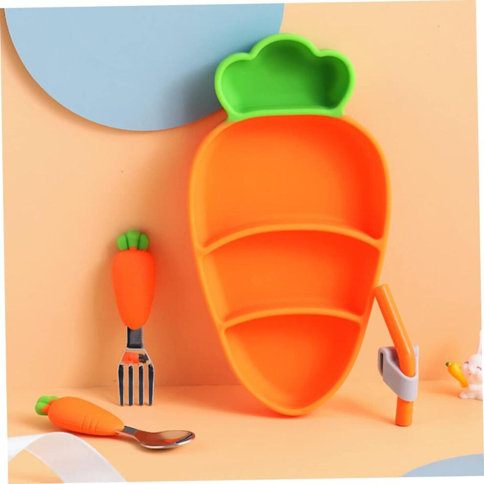 Carrot Shaped Plates Utensils Set for Kids with Fork Spoon Straw and Plate for Weaning Fun Mealtime Experience