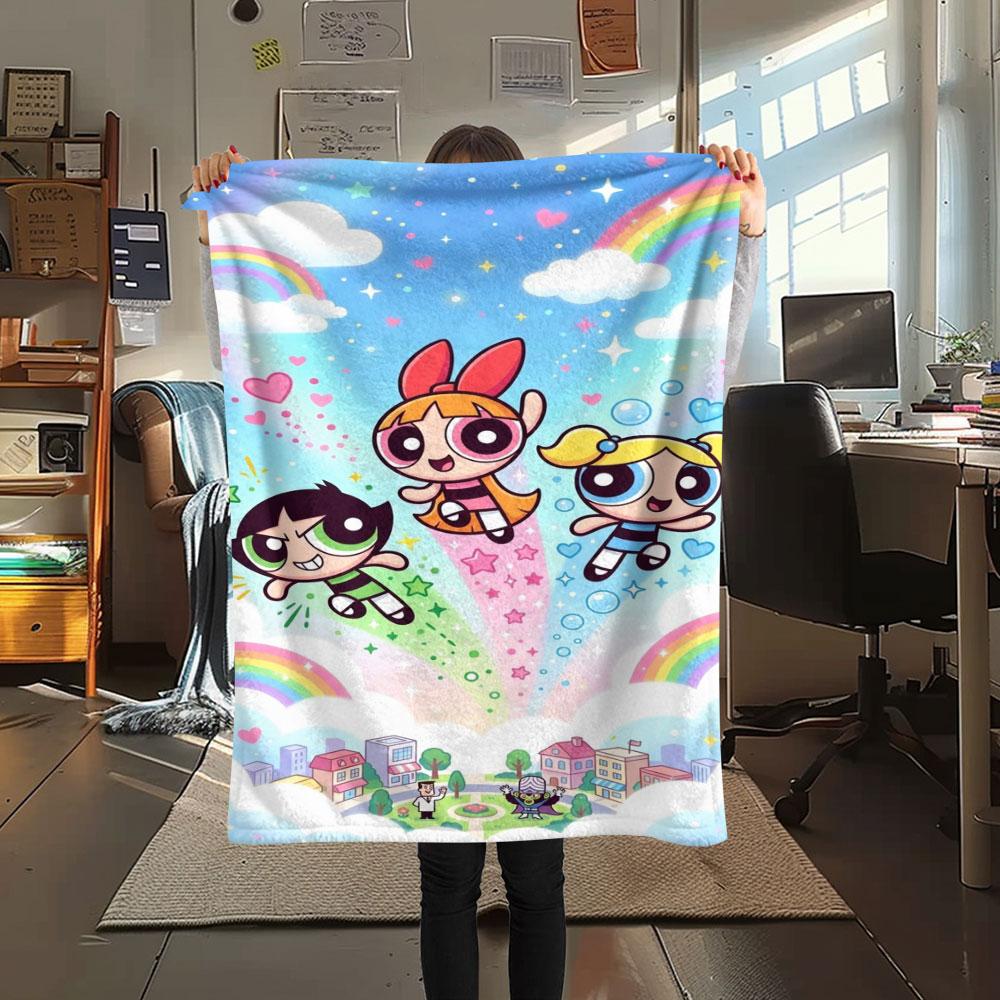 Powerpuff Girls Cartoon printing Flannel Blanket Bedroom Sofa Camping Warm blanket Gifts for family and friends-MJ009