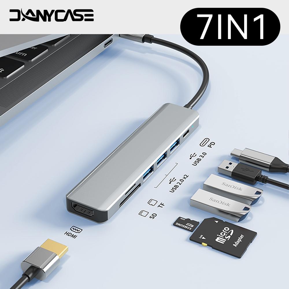 USB C Хаб 7 в 1 Type C на HDMI с картридером SD TF, PD 100 Вт, питание, 4K 60 Гц, HDMI док-станция, 2-USB 2.0 для ноутбука, ПК, Macbook