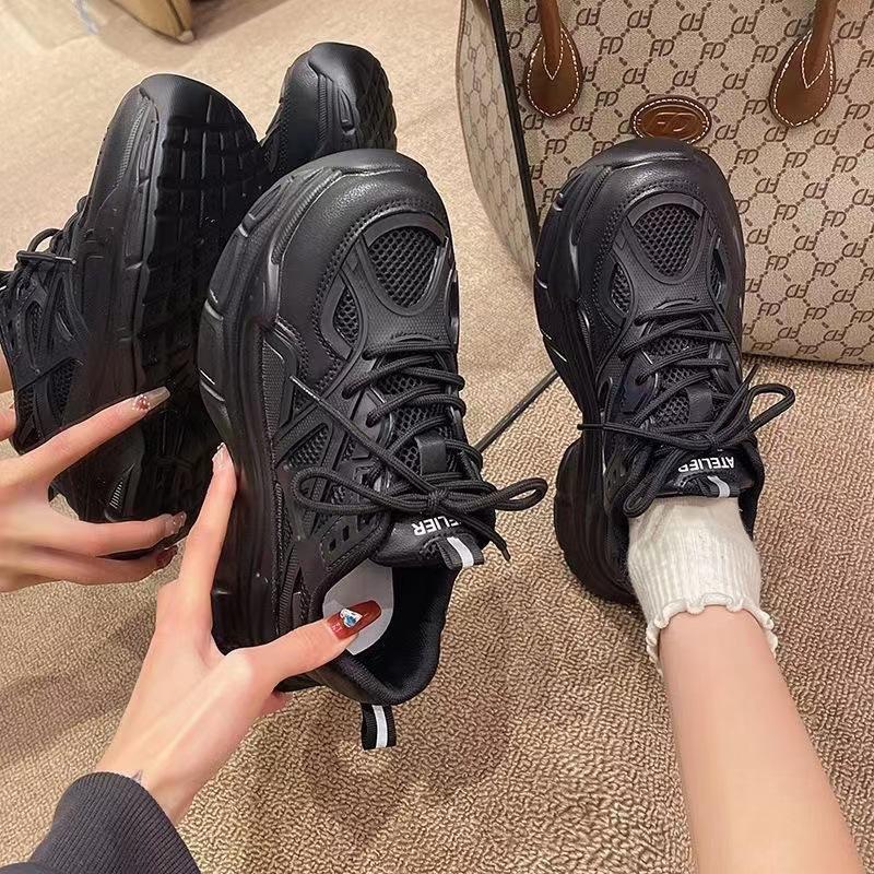 Сетчатые дышащие кроссовки «папины кроссовки» женские ins2025 новые летние универсальные увеличивающие рост на платформе белые кроссовки повседневная спортивная обувь