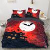 Horro Halloween Castle Bat Skull Pumpkin 3D Print Bedding Set Soft Duvet Cover King Queen Twin Size Halloween Gift Bedroom Decor