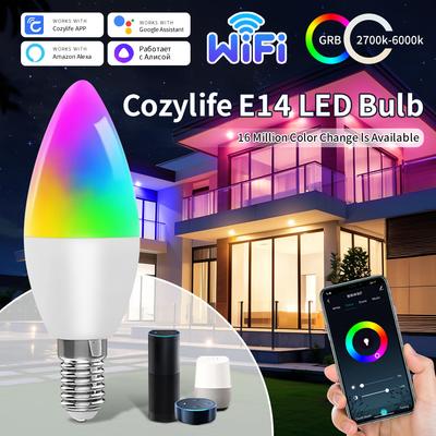Cozylife WiFi Smart Light Bulb E14 9W Candle Alexa Lamp Led Lights Bulbs RGB Dimmable Led Bulbs APP Voice Control Google Home Yan
