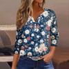Women's T Shirt Print Button 3/4 Sleeve Daily Weekend Fashion Basic V- Neck Regular Top