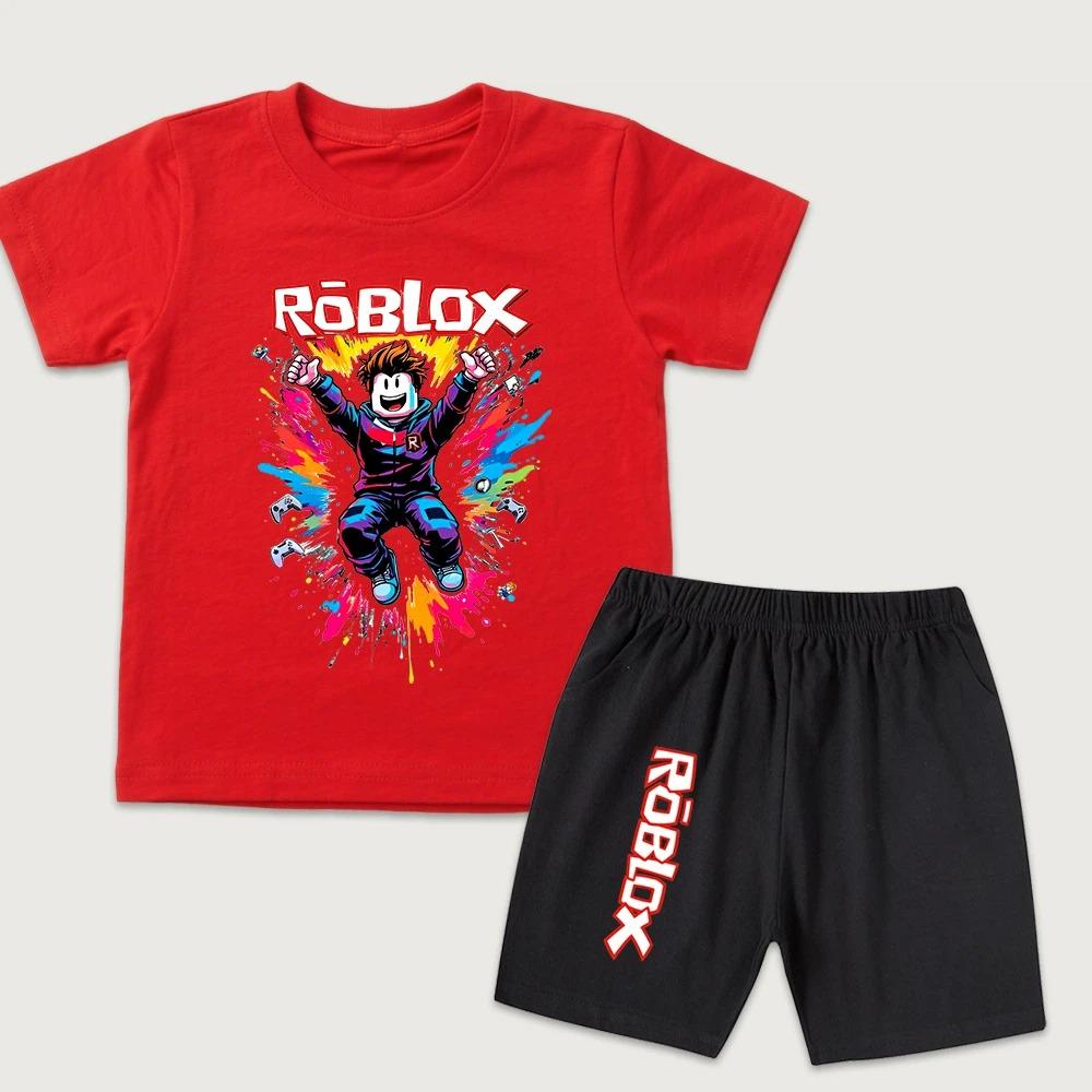 Cartoon Printed Kids T-shirt and Shorts 2 Piece Set Summer Casual Outfit for Boys and Girls Childrens Clothing