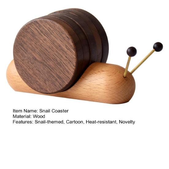 Snail Coaster Set of 5 Wooden Cup Mat Snail Shaped Decoration Heat Resistant Drink Coasters for Table Protection Home Decor