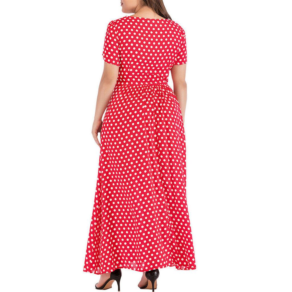 Женское модное летнее пляжное платье с короткими рукавами и круглым воротником, женское элегантное цельное длинное платье в горошек