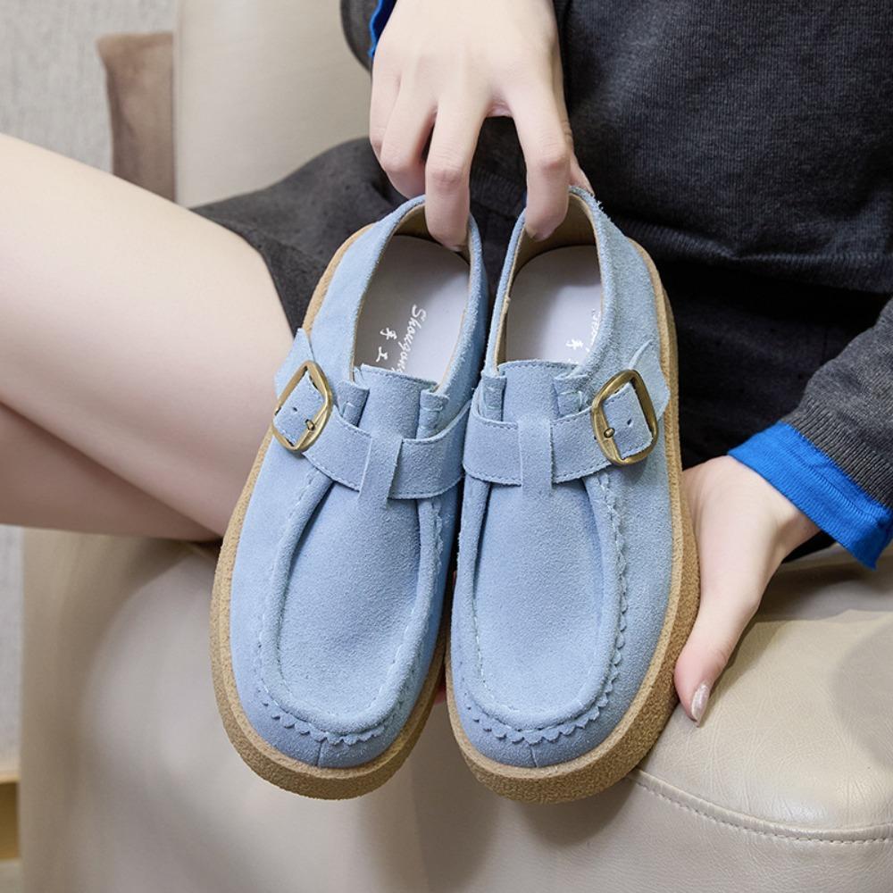 Женские лоферы из натуральной кожи, женская обувь, весенние новые матовые кожаные повседневные туфли, женские туфли на платформе с ремешком и пряжкой