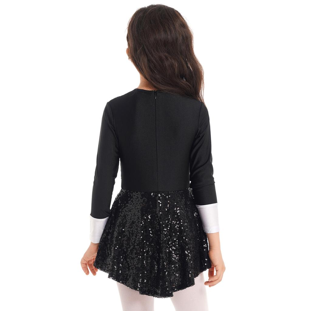 Детский костюм циркового манежа с длинными рукавами и блестками для девочек, современное трико для джазовых танцев, платье