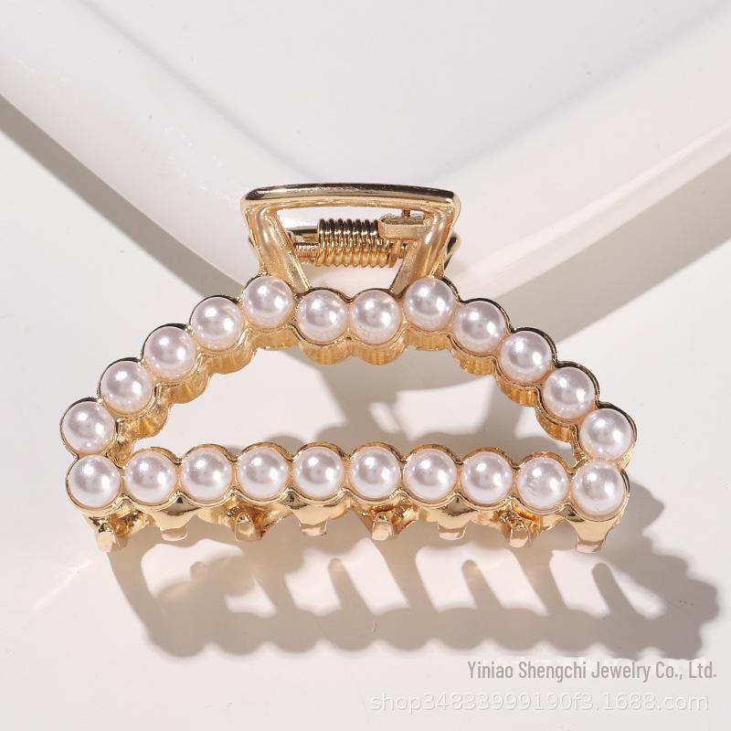 Корейская заколка для волос с жемчугом: Стильный зажим из сплава с гальваническим покрытием для женщин