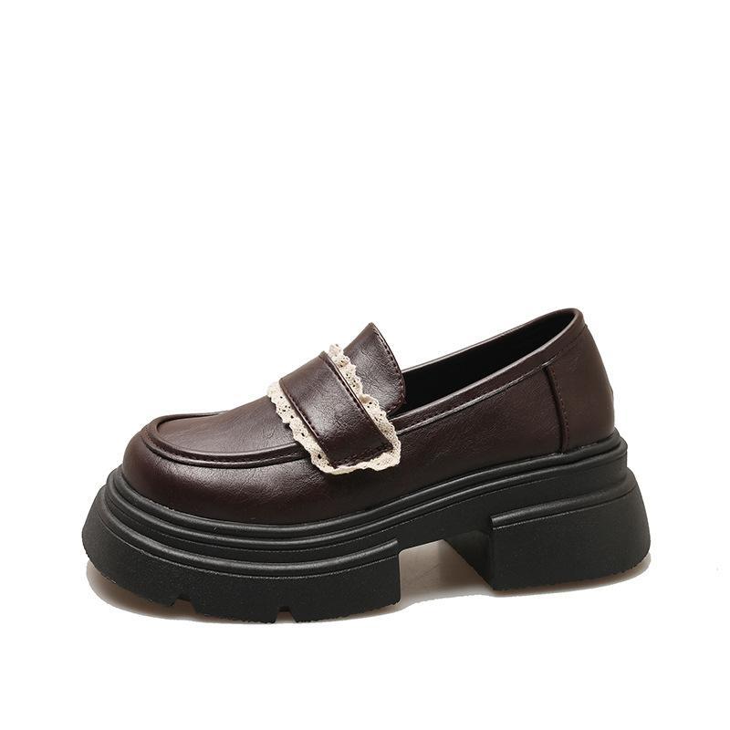 Японские jk туфли с круглым носком, коричневые, маленькие, кожаные, женские, весна 2025, новая коллекция, лоферы в студенческом стиле, толстая подошва, увеличивающая рост, юбка
