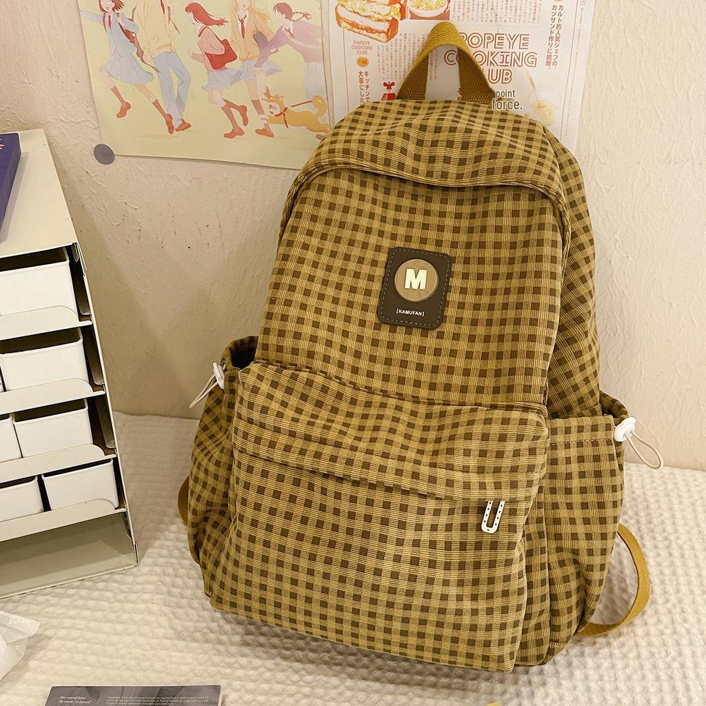 Japanese Retro Plaid Backpack for Women - Lightweight Autumn/Winter Bag for Middle and High School Girls