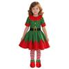 Kids Girls Santa Claus Xmas Green Elf Red Dress Hat Socks Sets Children Christmas New Year Cosplay Costumes Performance Role Play Outfit