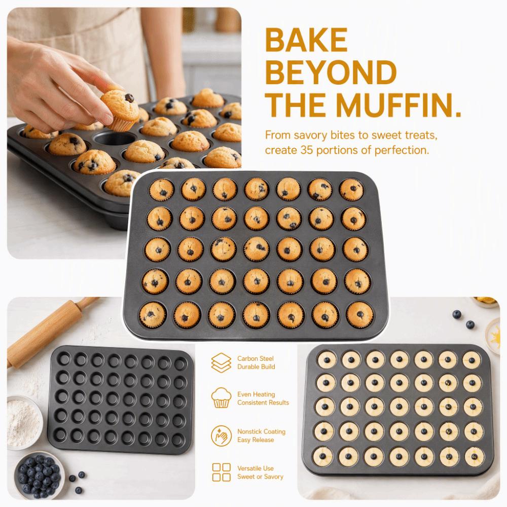 35 Grids Cupcake Baking Tray Carbon Steel Cake Mold Multipurpose Tart Quiche Mold Brownie Making
