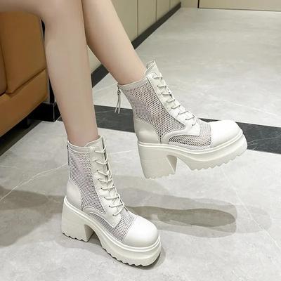 Модные 10 см новые дышащие мотоциклетные ботильоны из натуральной кожи, модные сандалии, летние женские полые ботинки для женщин