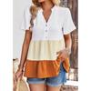 Контрастная рубашка с v-образным вырезом для женских летних свободных повседневных блузок с короткими рукавами