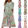 Women's Summer Casual Printed V-Neck Short-Sleeve Swing Dress