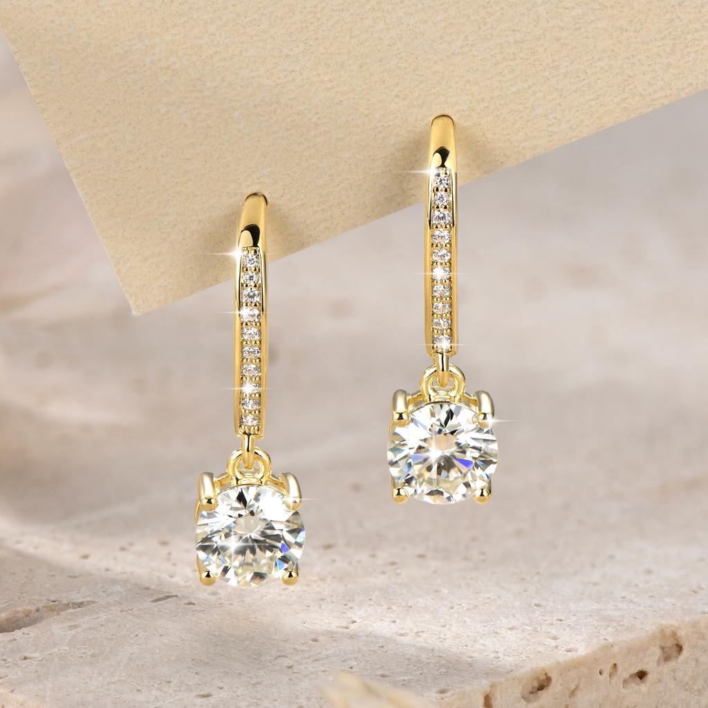 New Anniversary Gift Classic 6.5mm 1.0ct Natural Moissanite Earrings Piercing Huggies Dangle Hook Earrings for Women