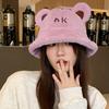 Ear Bear Ok Letter Embroidery Plush Fisherman Hat Bucket Cap Sun Protection