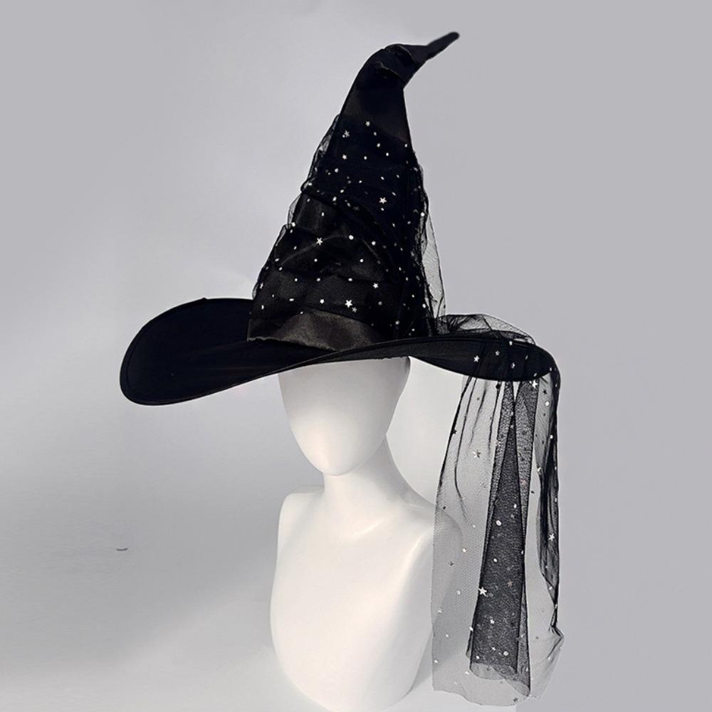 With Veil Halloween Witch Hat Mesh Yarn Cover Masquerade Cap Cosplay Accessories Women's Costume