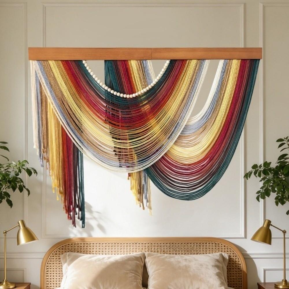 Wall Art Bohemian Wall Decor Wooden Macrame Wall Hanging Handmade Tassel Tapestry Household