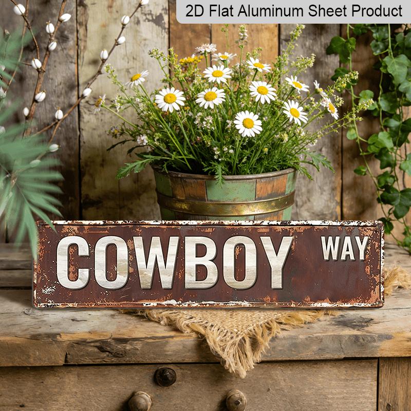 2D Flat 1pc, 15.7×3.94inch Vintage Cowboy, Aluminum Decorative Sign, Rustic Aluminum Wall Plaque for Home, Street, Shop, Garage, Bar, Farm