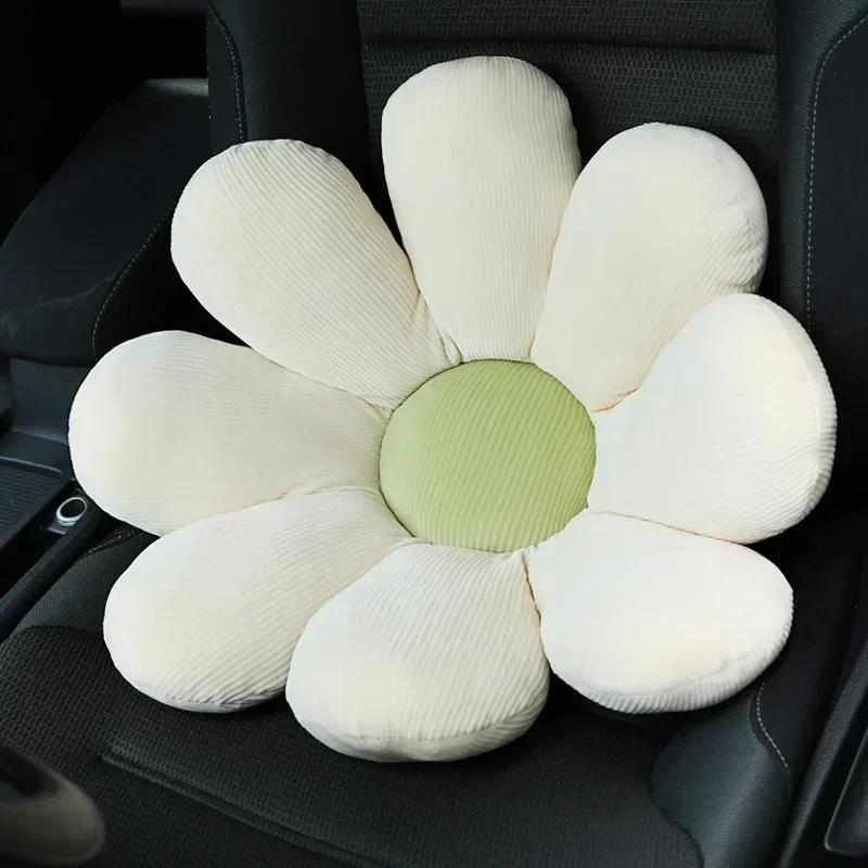 Cute Flower Car Neck Pillow Cushion Soft Car Headrest Waist Pillow Safety Seat Belt Shoulder Pad Car Accessories for Girls Women