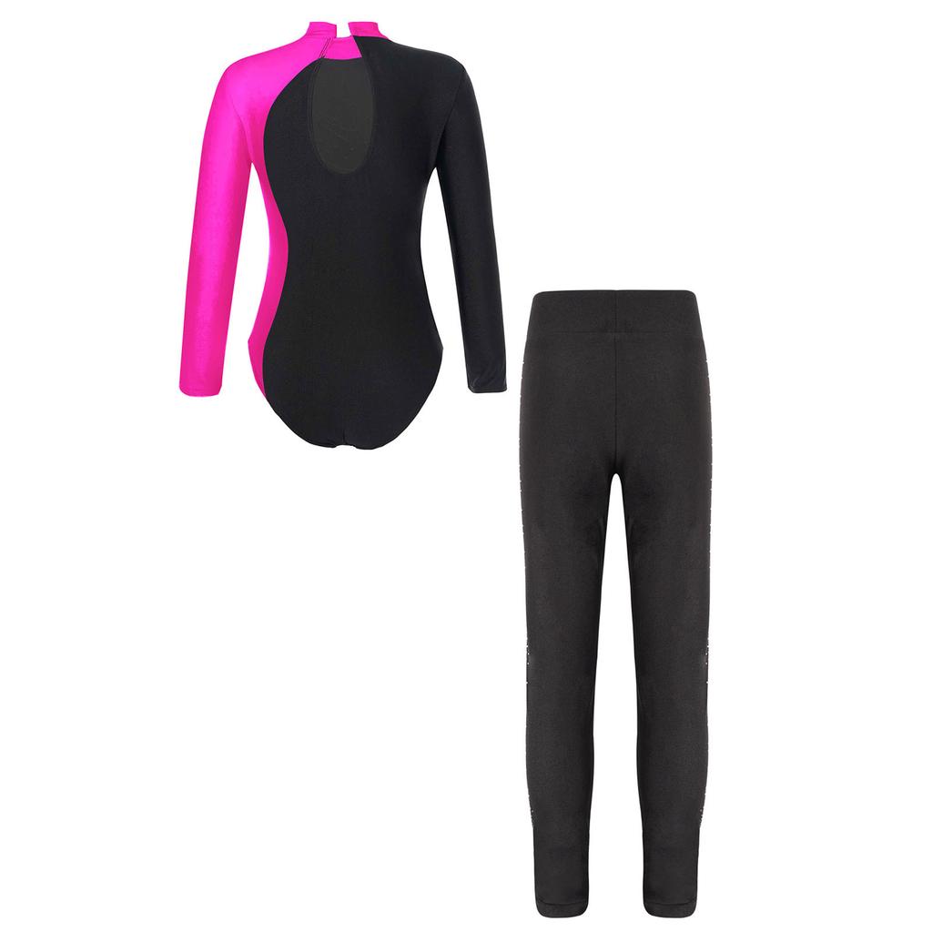 Детская одежда для девочек с длинным рукавом для балета, гимнастический купальник, танцевальный костюм для соревнований по фигурному катанию с брюками