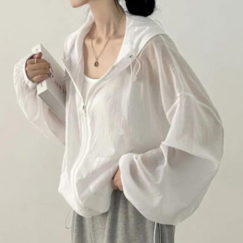 Navava Women Thin String Long Sleeve Hooded Zip Up