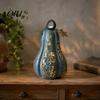 Retro Halloween Prop Light-Up Gourd Decoration, LED Twinkling Pumpkin Lantern, Resin Decorative Porch Figurine Ornament for Fall Indoor Outdoor