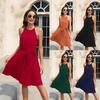Women's V-Neck Sleeveless Spaghetti Strap Dress - Solid Color Waist-Hugging Skirt for Evening Parties