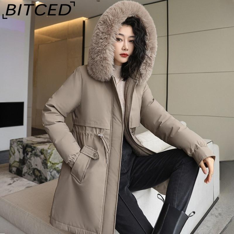 BITCED Winter Parka - Women's Relaxed-Fit Mid-Length Cotton Coat with Large Fur Collar