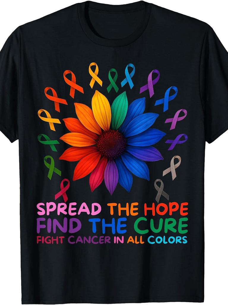 Unisex T-shirt Fight Cancer in All And Every Color Ribbons Flower T-Shirt